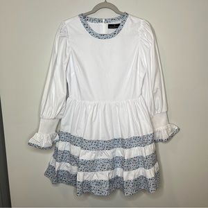 Pomander Place womens XS white long sleeve dress tiered floral blue cottage core